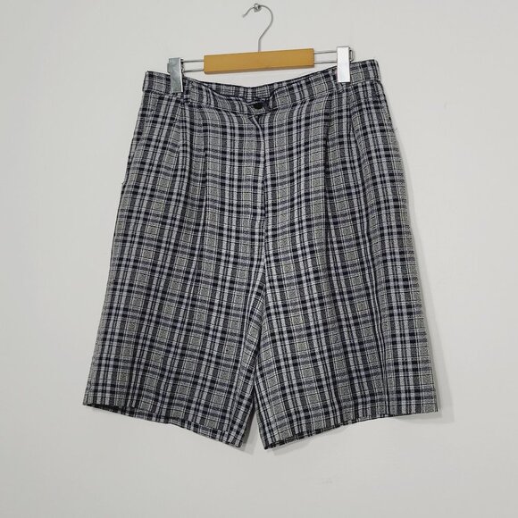 ⭐Tradition Navy Blue White Plaid High Waist Golf Shorts Oversized Preppy Pleated - Picture 1 of 13